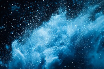 Fototapeta premium Abstract Blue Powder Explosion Dramatic Dark Background Festive Design Element Digital Art High Resolution Image Perfect for Backgrounds Websites 