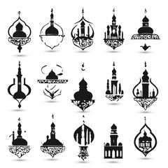 Set logo hanging Islamic raditional muslim symbols of Ramadan Mubarak fanous