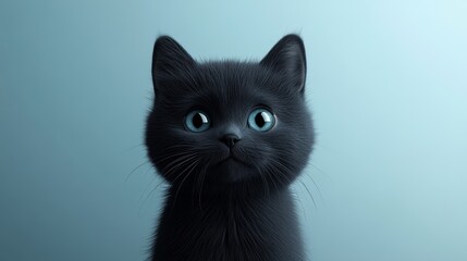 A cartoon cat with blue eyes is staring at the camera