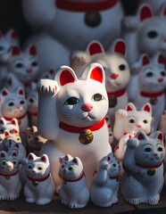 Fototapeta premium Gotokuji Temple in fall sunny day, Daikeizan Gotoku-ji in Setagaya ward, Tokyo, Japan, buddhist temple, Maneki-neko temple, with beckoning cat figurine toys, temple with japanese fortune lucky cats
