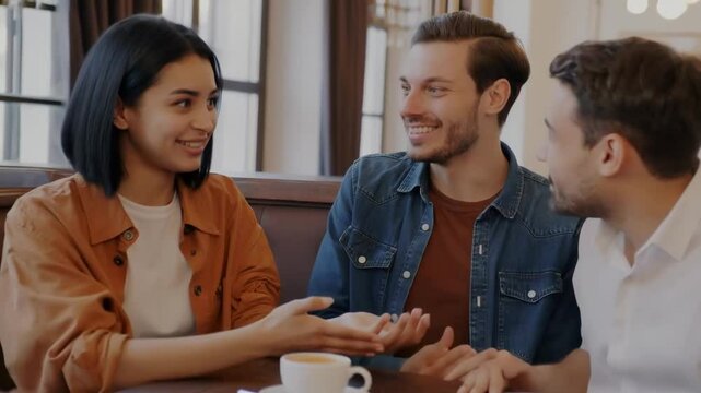 カフェでおしゃべりする男女の動画