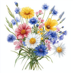Fototapeta premium Watercolor painted flower shows realistic boho style with joyful expression