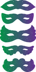 A gradient carnival mask with a vintage texture. A symbol of masquerade, celebration, mystery, and mysticism. Suitable for design, holidays, carnivals, and themed events.