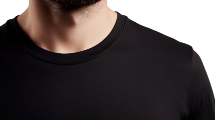 Close up of a man in a black t-shirt showing shoulder part isolated on transparent background