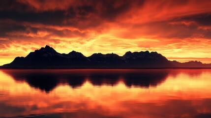 A majestic Vestrahorn mountain stands tall against the fiery backdrop of a breathtaking Icelandic sunset at Stokksnes cape, a popular tourist destination and a testament to Iceland is stunning