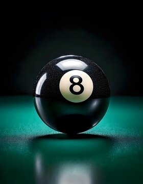 A polished, glossy black billiard eight-ball levitates against a dark background.