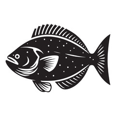 Flat Halibut silhouette, nature’s perfect seabed predator - Halibut illustration - Minimalist Halibut vector - Fish silhouette
