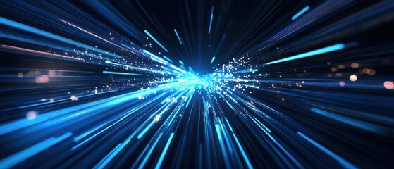 Fototapeta premium Abstract blue light trails with speed motion blur effect, data stream visualization for technology and science concept