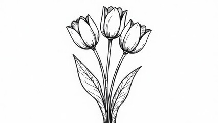Obraz premium tulips on white background, Coloring page with a cute tulip