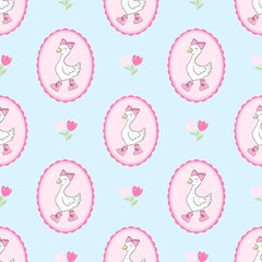 Vintage Goose Charm - Cute Pastel Seamless Pattern.