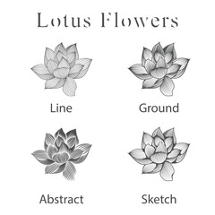 monoline vector illustration lotus flower sketch negative space.