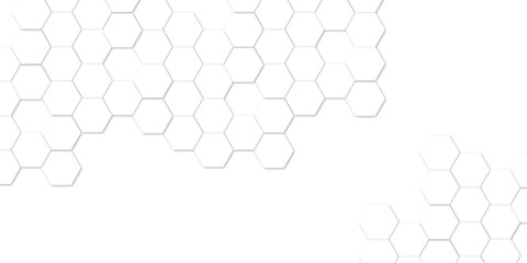 Abstract geometric technology embossed white hexagon on transparent honeycomb vector illustration  background.
