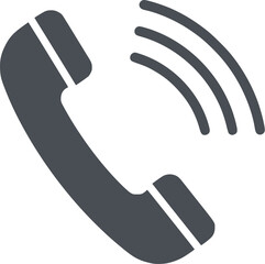 Minimalist black icon of a telephone handset with sound waves, representing communication, calling, customer service, and connectivity.  
