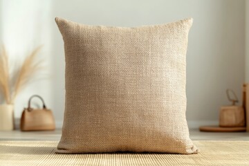 Soft, textured cushion in natural tones enhances cozy, minimalis
