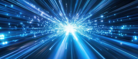 Naklejka premium Abstract blue light streaks background with data stream, representing high speed internet connection and digital technology innovation