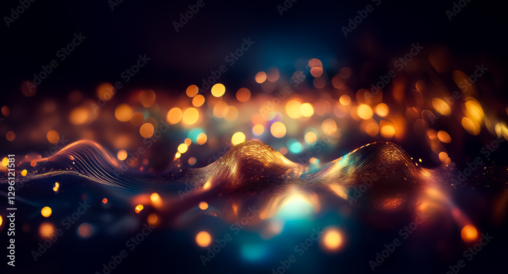 Leinwandbilder abstract flowing golden waves with blurred bokeh lights create a dreamy, elegant and modern backgrou