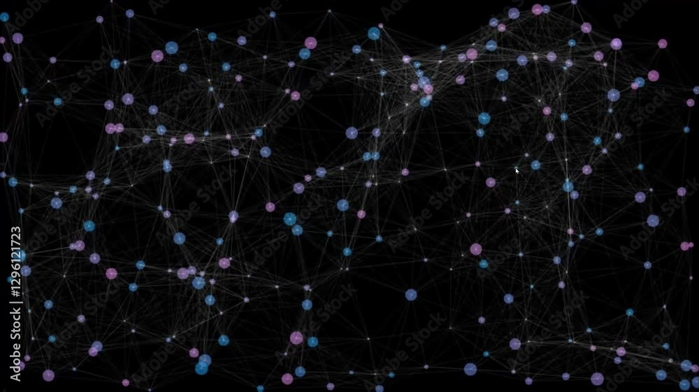 Aufkleber Abstract network visualization with colorful nodes connected by lines in a dark background