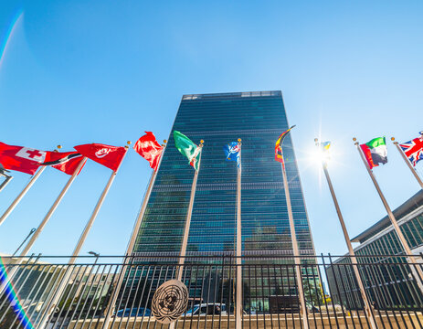 UN Headquarter in Midtown Manhattan under a shining sun