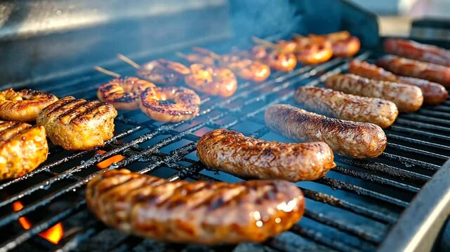 Backyard grill searing a mix of barbecue classics