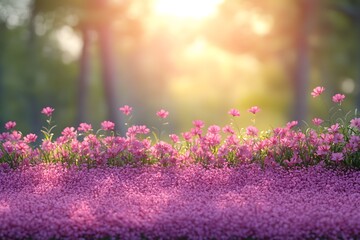 Obraz premium Summer Garden Beauty with Pink Flowers in Bloom at Sunrise for Nature Inspirations