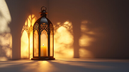 Fototapeta premium Lantern's Glow, Illuminated Wall, Intricate Shadows, Candlelight Warmth, Quiet Illumination