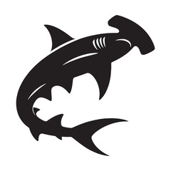 Mysterious Hammerhead Shark silhouette, prowling the ocean’s depths - Hammerhead Shark illustration - Minimalist Hammerhead Shark vector - Fish silhouette
