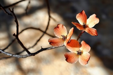Delicate Dogwood Blooms in Soft Light with Subtle Background Shadows