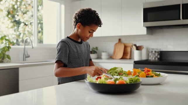 Rare illness patient preparing a nutritious meal at home. Featuring health-conscious eating and recovery