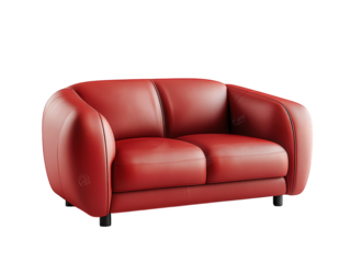 modern. stylish red leather loveseat with a contemporary design. ideal for cozy living spaces its rounded edges and plush seating make it a comfortable addition to any room. enhancing both aesthetics
