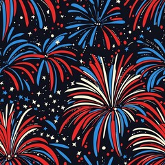 Fireworks and stars on black background seamless pattern for creative design and wallpaper