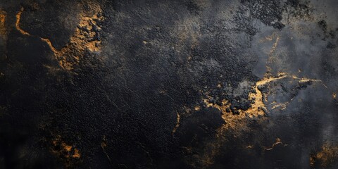 An abstract surface showcases black and gold textures and patterns
