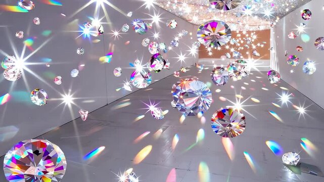 A mesmerizing installation of floating crystals transforms a minimalist gallery into an enchanting experience - Powered by Adobe
