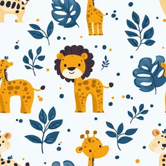 Seamless pattern with gi and safari animals for background wallpaper design projects