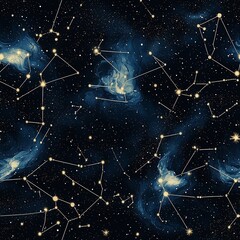 Seamless space background featuring blue and gold constellation patterns for design projects