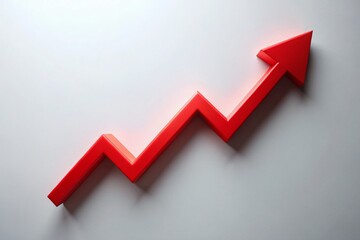 Aerial View Red Upward Arrow Graph Showing Growth Trend on White Background - Stock Photo