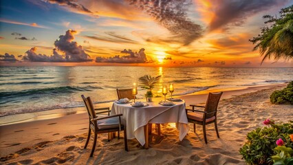 Aerial View Romantic Couple Seafood Dinner Beach Sunset
