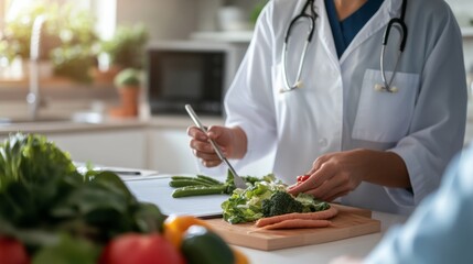 Rare illness patient preparing healthy meals with the help of a nutritionist. Featuring dietary management and wellness