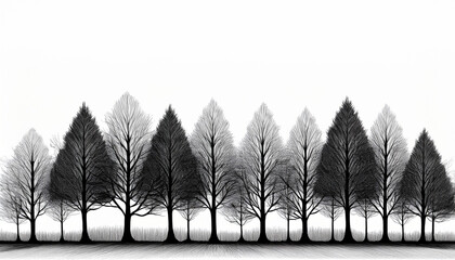 Trees illustration sketch isolated on white background, part 12
