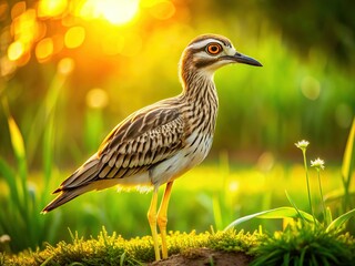 Obraz premium Costa Rican Double-striped Thick-knee Wading Bird in Grassy Pasture