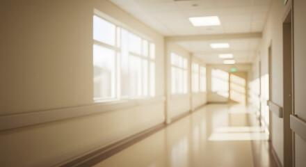 Fototapeta premium Bright hospital corridor with natural lighting. 