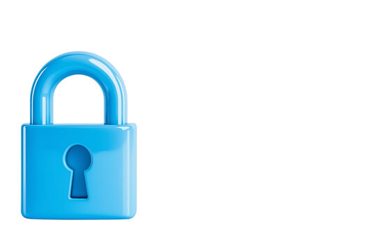 digital lock icon, cyber security symbol, holographic effect, metallic and blue, isolated on white background png cut