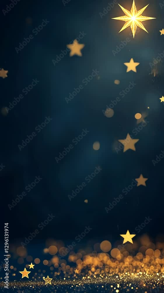 Poster a starry background with a gold star in the center. the stars are scattered throughout the backgroun