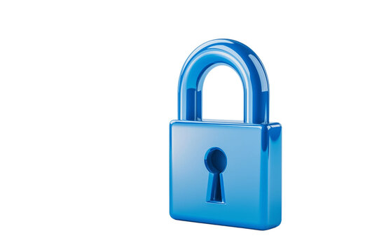 digital lock icon, cyber security symbol, holographic effect, metallic and blue, isolated on white background png cut