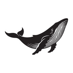 Drifting Humpback Whale silhouette, lost in the endless ocean - Humpback Whale illustration - Minimalist Humpback Whale vector - Fish silhouette
