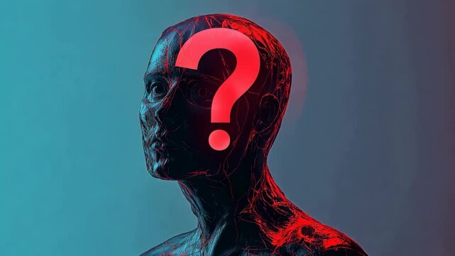 human robot question mark error head technology cyber ai generated video concept