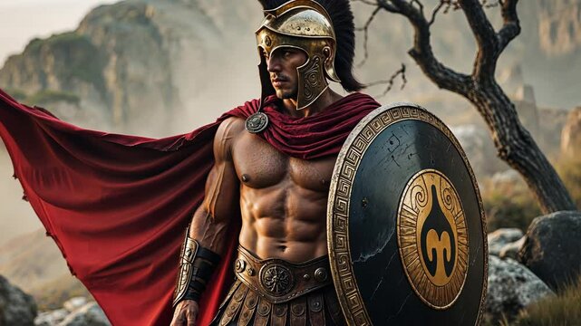 An Epic Spartan Warrior Clad in Impressive and Fierce Battle Armor