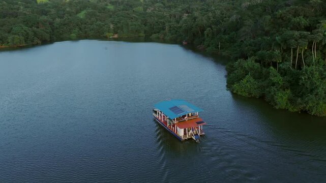Ferry tour on the the Hatillo Dam Lake, Dominican Republic. Journey near the tropical lake shores