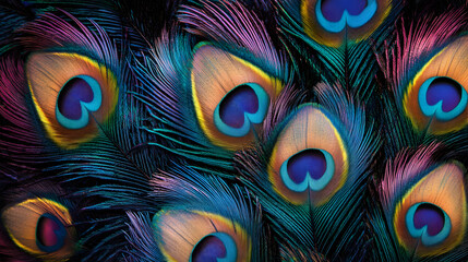 A seamless pattern of colorful peacock feathers
