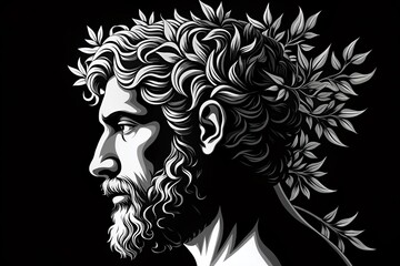 Ancient Greek Satyr Profile Silhouette: Black & White Vase Painting Style