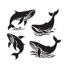 Mysterious Humpback Whale silhouette, a symbol of marine wonder - Humpback Whale illustration - Minimalist Humpback Whale vector - Fish silhouette
